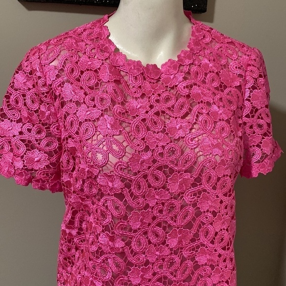 Kate Spade Alexandria Pink Floral Lace Short Sleeve Top Keyhole Back Sz 4 NEW - Picture 5 of 12